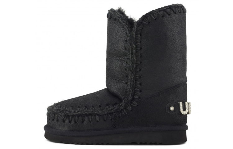 MOU Sheepskin Short Mid Calf Snow Boots Women's Black