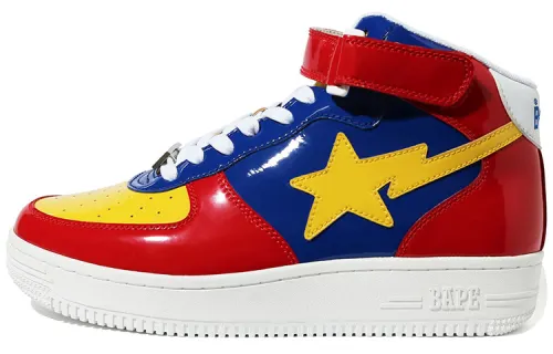 A BATHING APE STA MID Stylish Skateboarding Shoes Men's Red Blue Yellow