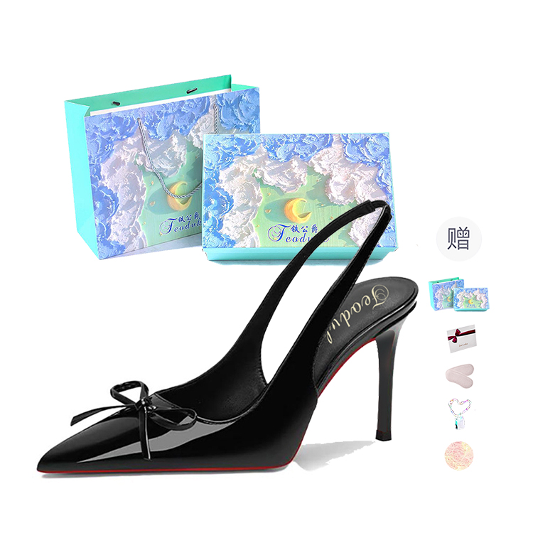 Feo Dvke Iron Duke, microfiber leather, comfortable and breathable, elegant pointed toe design, French style, hollow back, bow, fairy style, stiletto heels, women, black, gift box