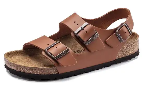 Birkenstock Milano Top Grain Cow Leather One Strap Sandals Unisex Brown Regular