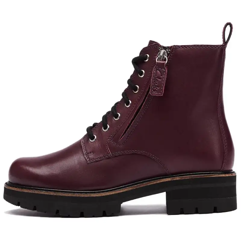 Clarks Short Combat Boots Women's Burgundy