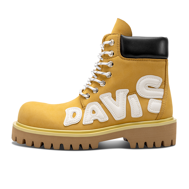 HART DAVIS Rhubarb Boots Autumn and Winter Trendy Design Retro Ultra Light Fashion Warm 13.5cm Martin Boots Same Style for Men and Women White Brown