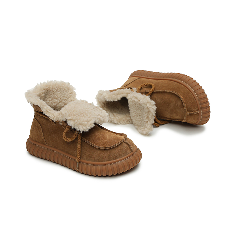 MASOOMAKE Cow Suede Thermal Artificial Long Plush, Platform, Fleece Lined, Cute Round Tip, Lace Up Short