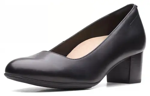 Clarks Top Grain Cow Leather Chunky Heel High Heels Women's Black
