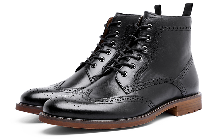 Desai Top Grain Cow Leather Ankle Length Combat Boots Men's Black