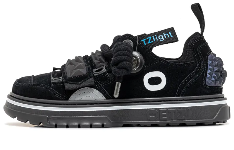 OETZI Cow Split Leather Low top Skateboard Shoes Unisex Black