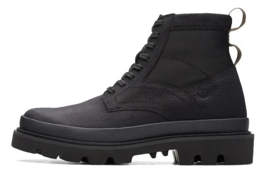 Clarks Cow Leather Short Mid Calf Combat Boots Men's Black