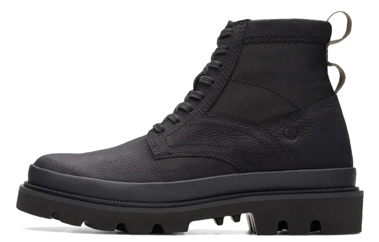 Clarks Cow Leather Short Mid Calf Combat Boots Men's Black