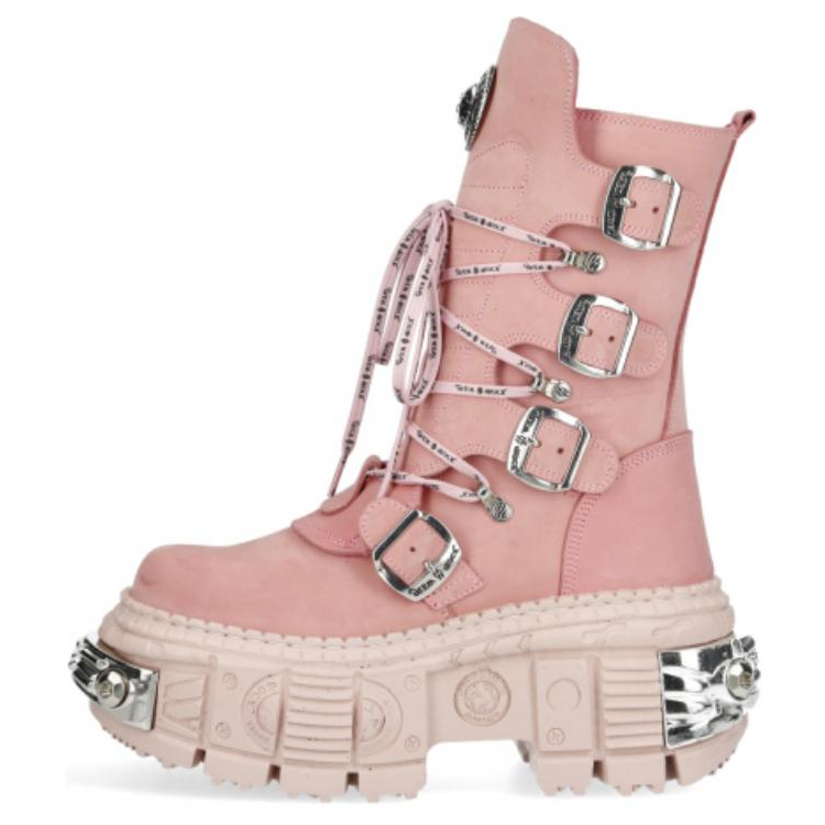 NEW ROCK Short Mid Calf Combat Boots Unisex Pink