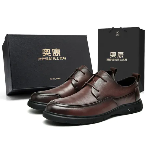 AOKANG comfortable and versatile, simple non-slip wear-resistant laces, classic old money style workplace wear selection, casual leather shoes, men's black