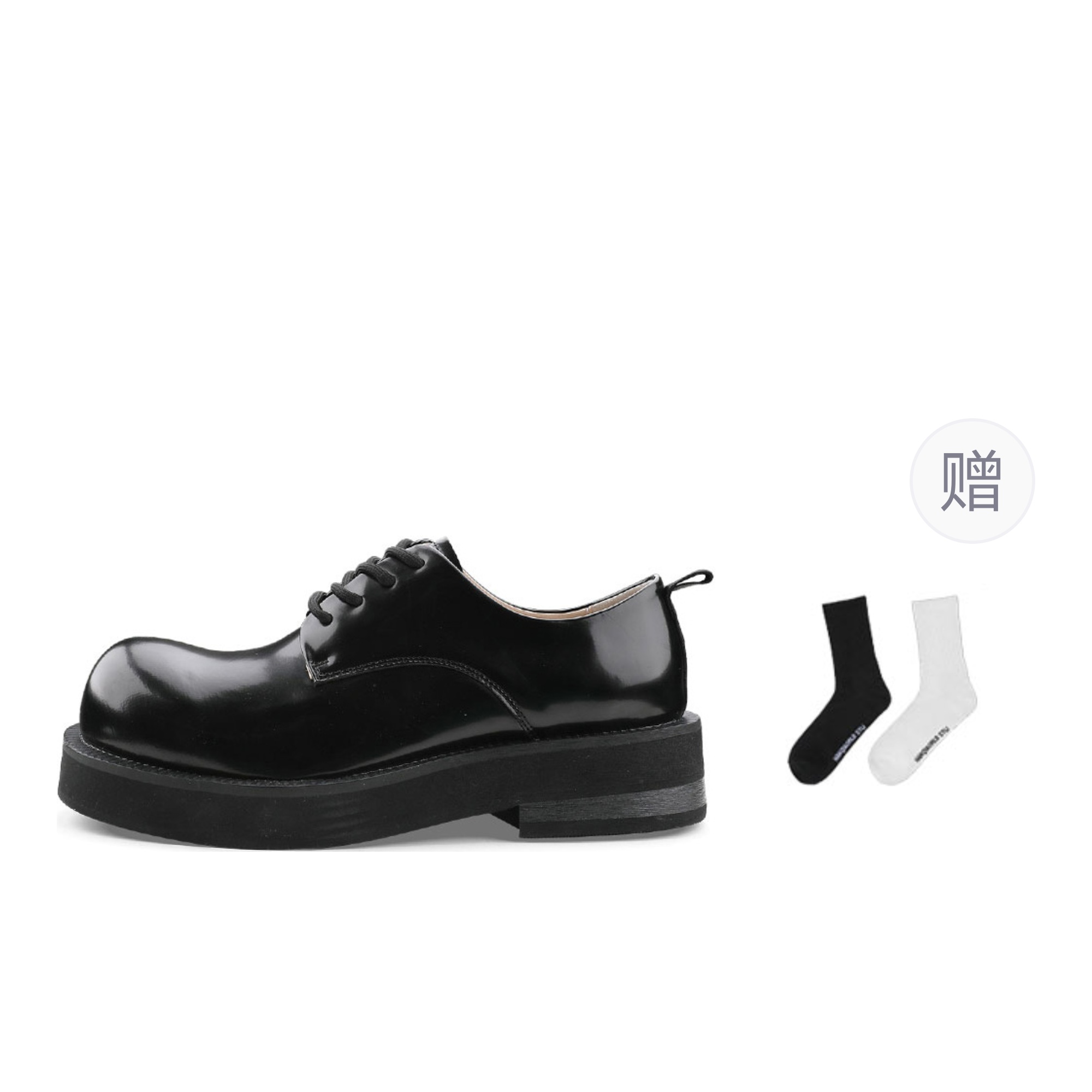 HANQIAORIJI Black Blood Series Niche Design Large Toe Heightened Thick Sole Commuting Derby Shoes Casual Leather Shoes Same Style for Men and Women Black