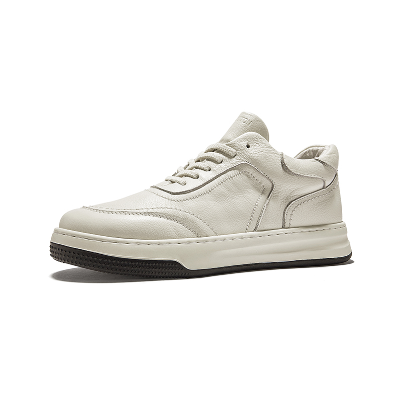 Hautton Jeans Top Grain Cow Leather Comfortable Minimalist Style, Versatile, Casual Skate Shoes Unisex White