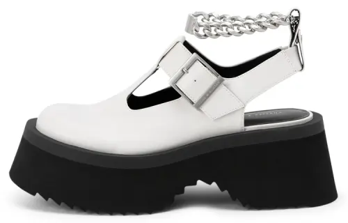 CHARLES&KEITH Leather Platform Shoes 7cm Women's White