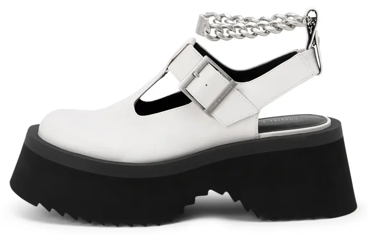CHARLES&KEITH Leather Platform Shoes 7cm Women's White