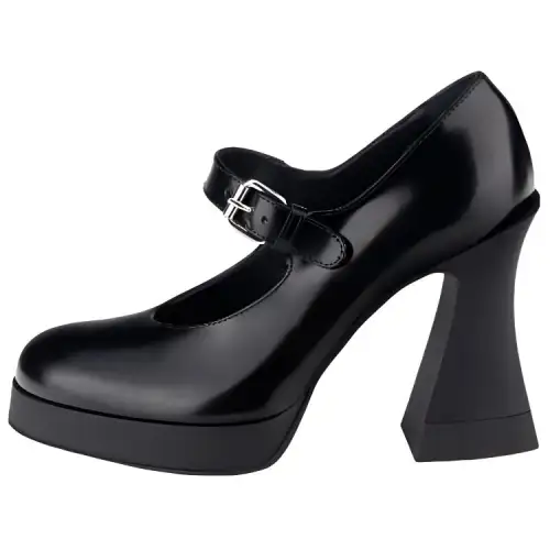 AGL Cow Leather Chunky Heel Mary Jane Shoes 11cm Women's Black