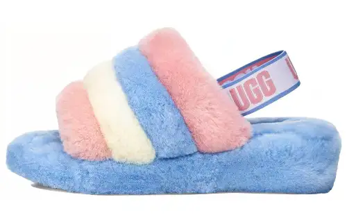 UGG Fluff Yeah Slide Shoe Pink Blue Stripe Women's