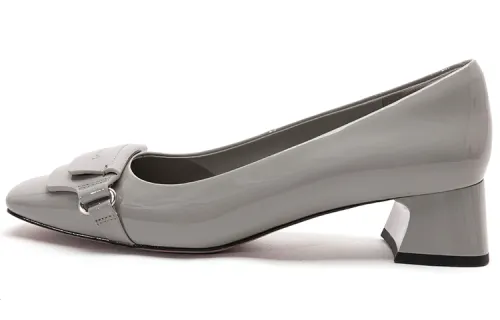 PACO GIL Cow Leather Block Heel High Heels 3.7cm Women's Gray
