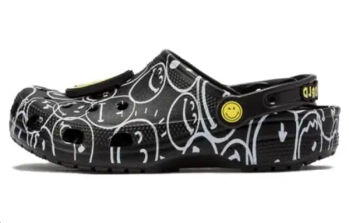Crocs Smiley World Classic Clogs 'Black White Yellow' Women's