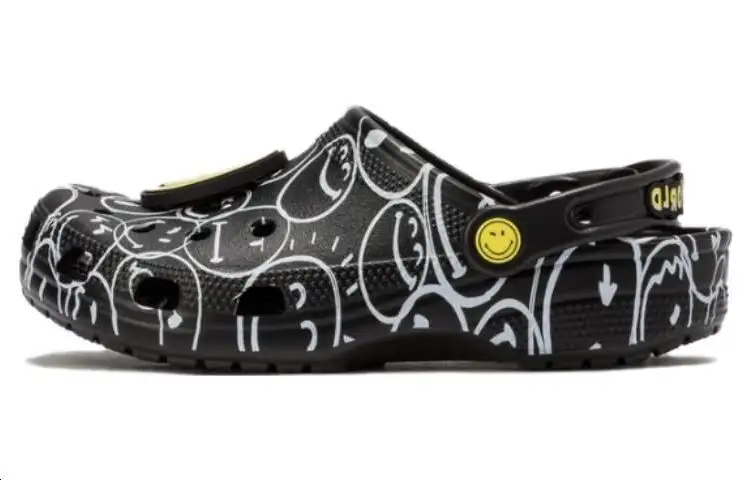 Crocs Smiley World Classic Clogs 'Black White Yellow' Women's