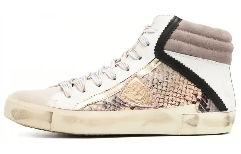 PHILIPPE MODEL Leather Lace Up Low top Stylish Skateboarding Shoes Women's White Brown