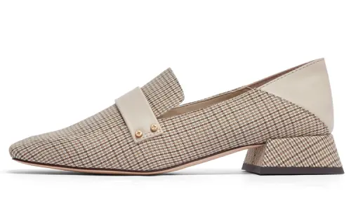 CHARLES&KEITH PU, Textile Chunky Heel Mary Jane Shoes Women's Tan