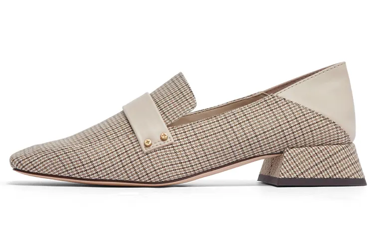 CHARLES&KEITH PU, Textile Chunky Heel Mary Jane Shoes Women's Tan
