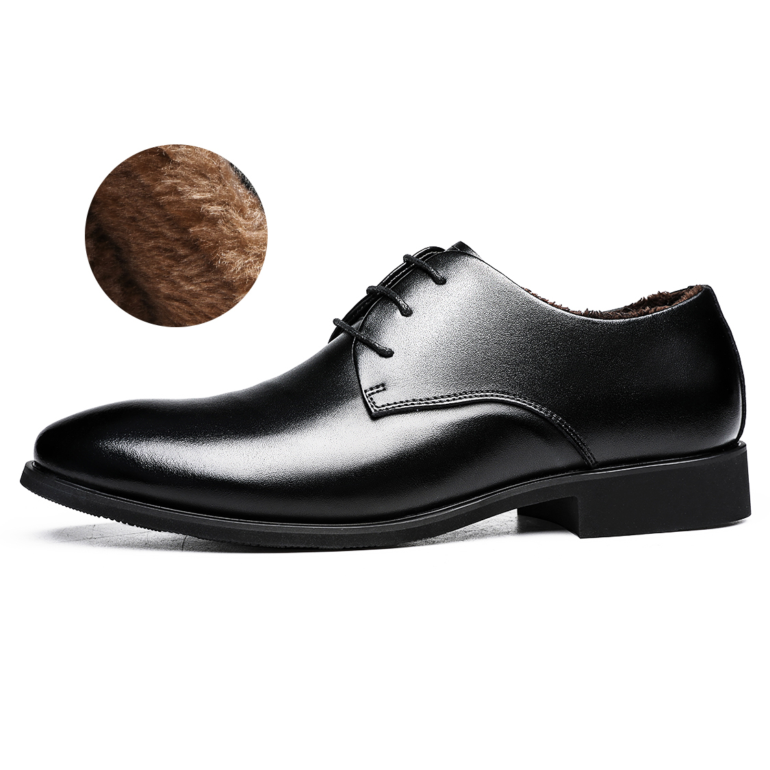 Chint cow leather, velvet, warm, classic, business casual, British anti-wrinkle design, casual, versatile, fashionable, breathable and comfortable, formal leather shoes, men's black