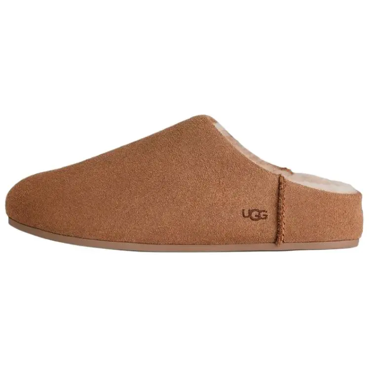 UGG Elea Fashion Slip on Fleece Lined Mules Rubber Sole Abrasion Resistant Closed Toe Slippers Women's Chestnut
