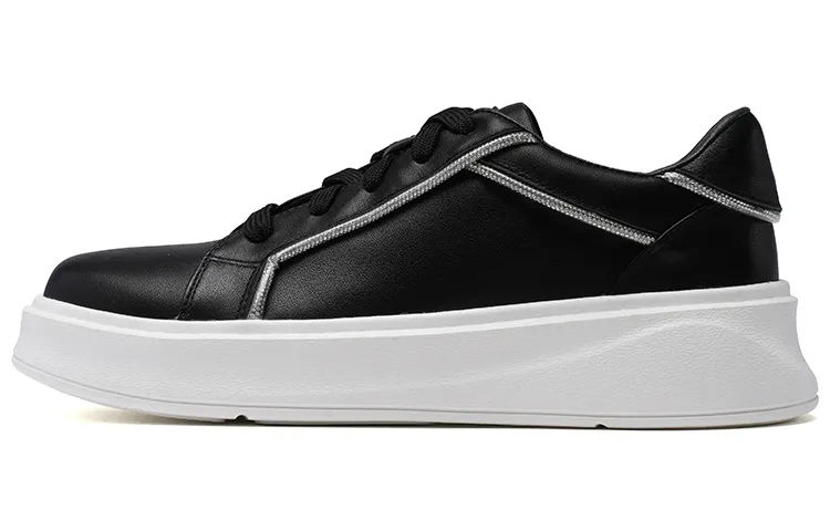 PACO GIL Top Grain Cow Leather Low top Skateboard Shoes 4cm Women's Black