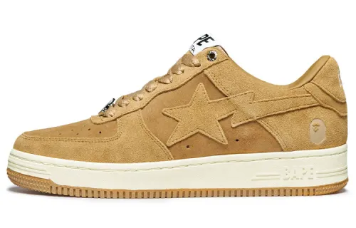 A BATHING APE STA Leather Low top Stylish Skateboarding Shoes Men's Yellow