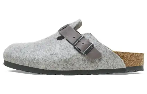 Boston Birkenstock Natural Leather-Felt 'Light Grey'