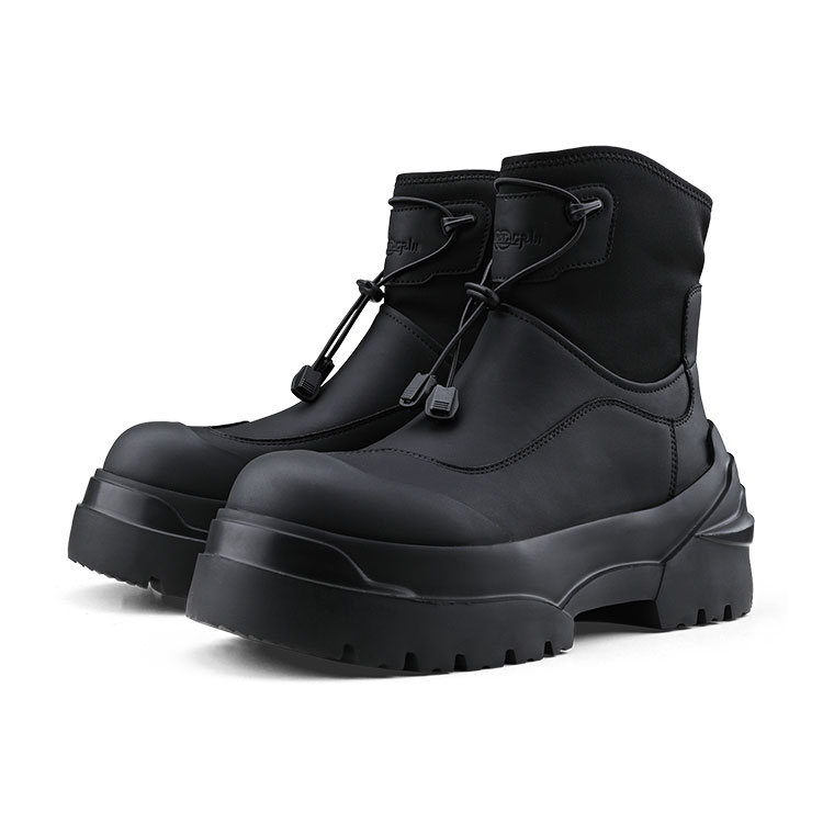 HANQIAORIJI Heavyweight Collection Cow Split Leather Ankle Boots 5CM Unisex Black