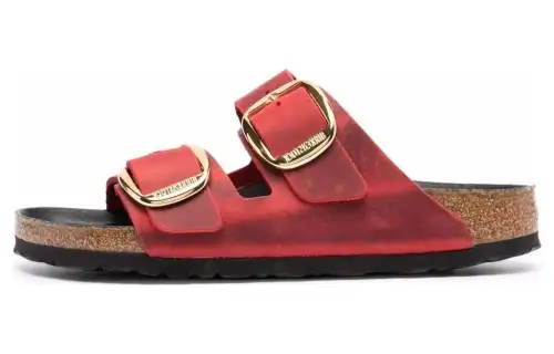 Birkenstock Leather Slide Slippers Women's Red