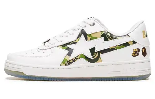 A BATHING APE Cow Leather Abrasion Resistant Low top Skateboard Shoes Men's White