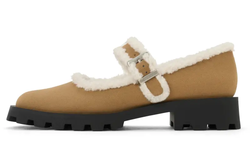 CHARLES&KEITH Fleece Lined Round Tip Fluffy Shoes Platform Mary Jane Shoes 3.5cm Women's