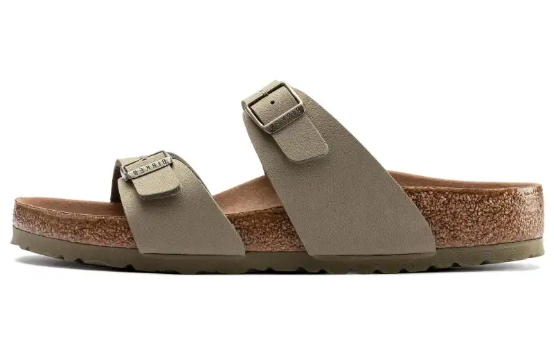 Birkenstock Synthetic Leather Slide Slippers Women's Khaki