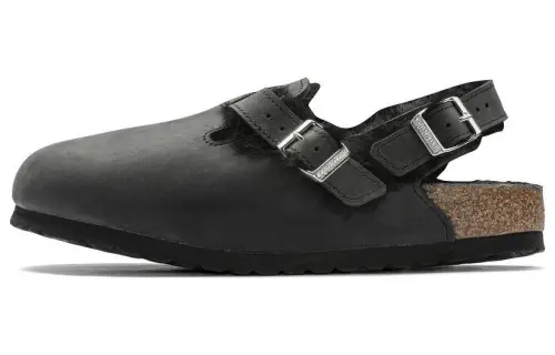 Birkenstock Leather Closed Toe Slippers Women's Black Regular