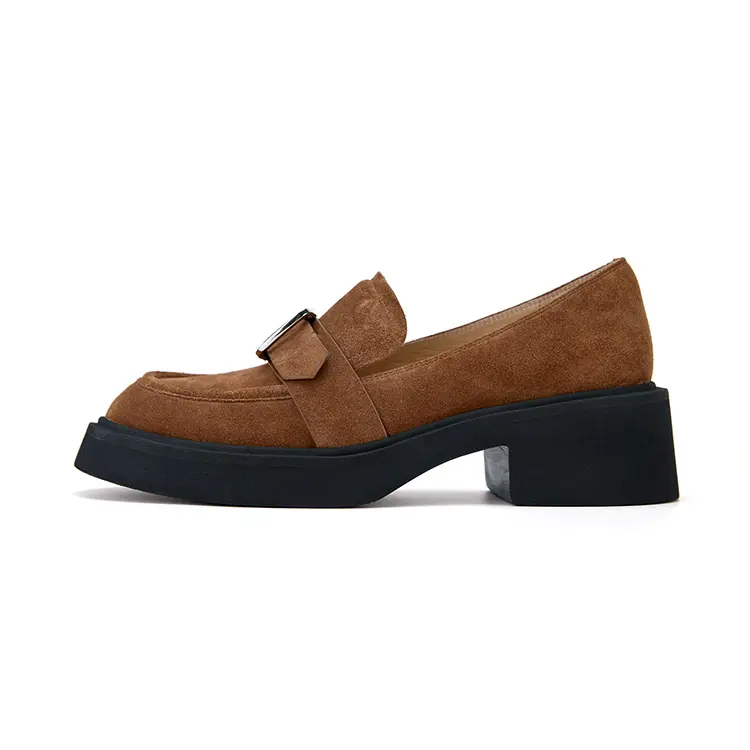 Marie Claire Cow Split Leather Loafers 5CM Women's Lava Nama Chocolate Brown