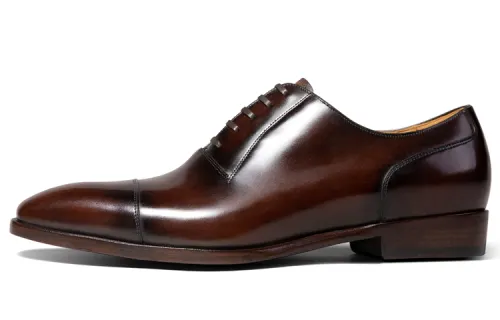 THOM WILLS First layer cowhide British style retro business Oxford formal leather shoes men's dark brown