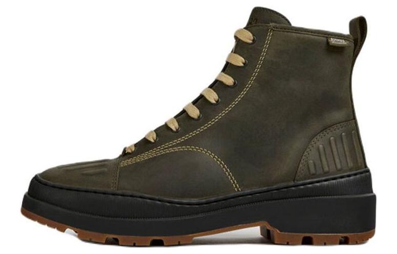 CAMPER Brutus Trek Cow Leather Short Combat Boots Women's Army Green