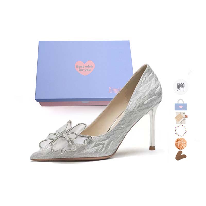 Xingdiman Xingdiman PU pointed toe versatile bow simple stiletto high heels women's gift box