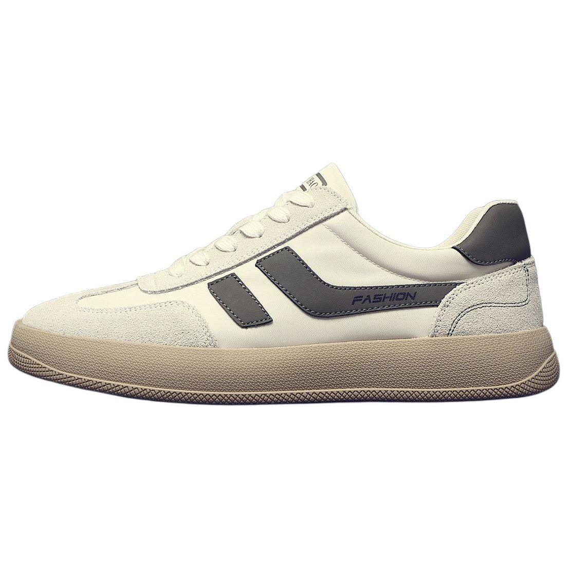 JANE HARLOW Textile, Split Cow Leather Comfortable And Trendy Breathable Low top Skateboard Shoes Men's Beige