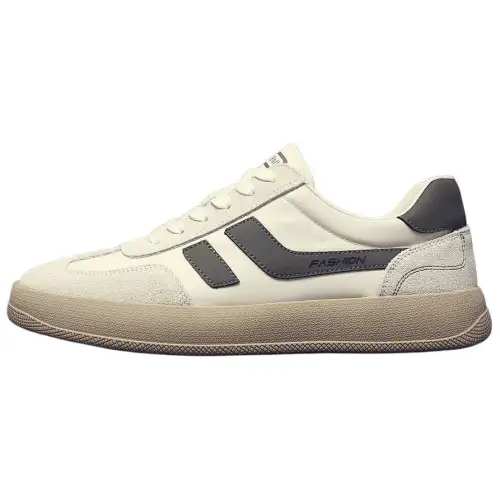 JANE HARLOW Textile, Split Cow Leather Comfortable And Trendy Breathable Low top Skateboard Shoes Men's Beige
