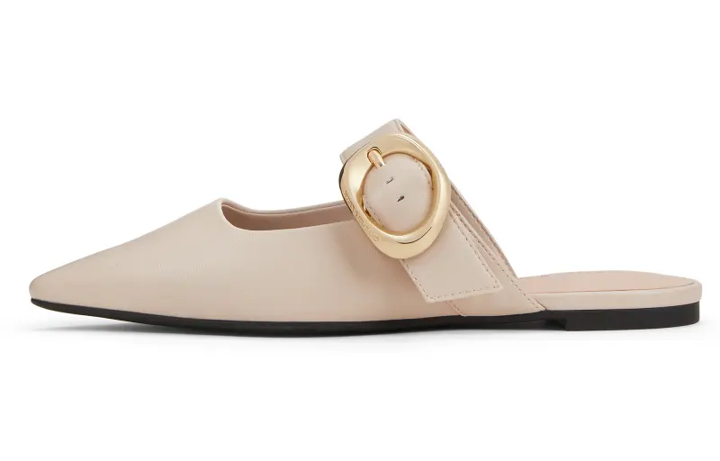 CHARLES&KEITH Small Ck Pu Closed Toe Slippers 1CM Women's Nude Flesh/Black