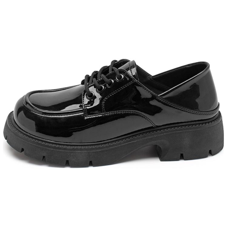 Polyurethane glossy shoes with shoelaces platform, Japanese school skirt, women's casual footwear, height increasing, JK style (Japanese school style)