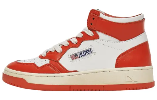 AUTRY Leather High top Stylish Skateboarding Shoes Men's Orange Red