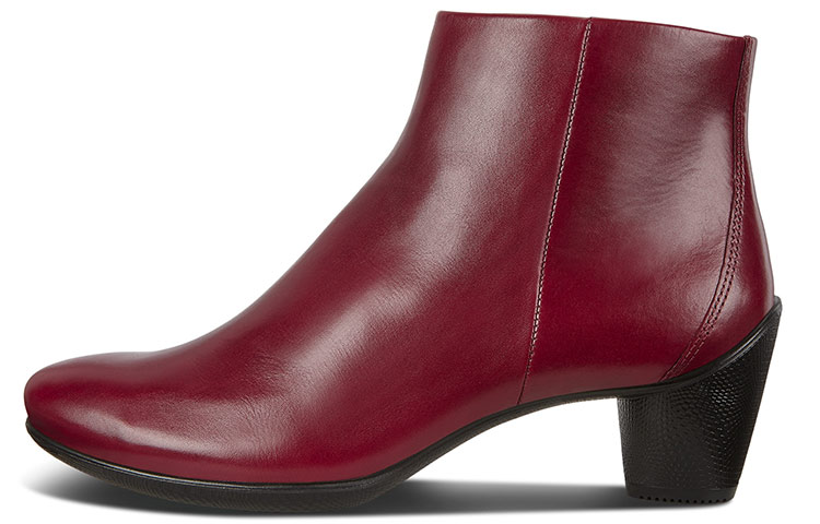 Ecco sculpture 45 series simple and comfortable thick heel round toe casual zipper short boots dark burgundy