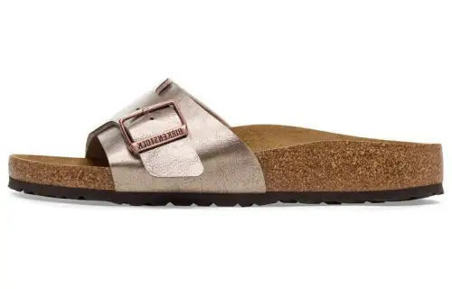 Birkenstock Leather Slide Slippers Women's Taupe Regular