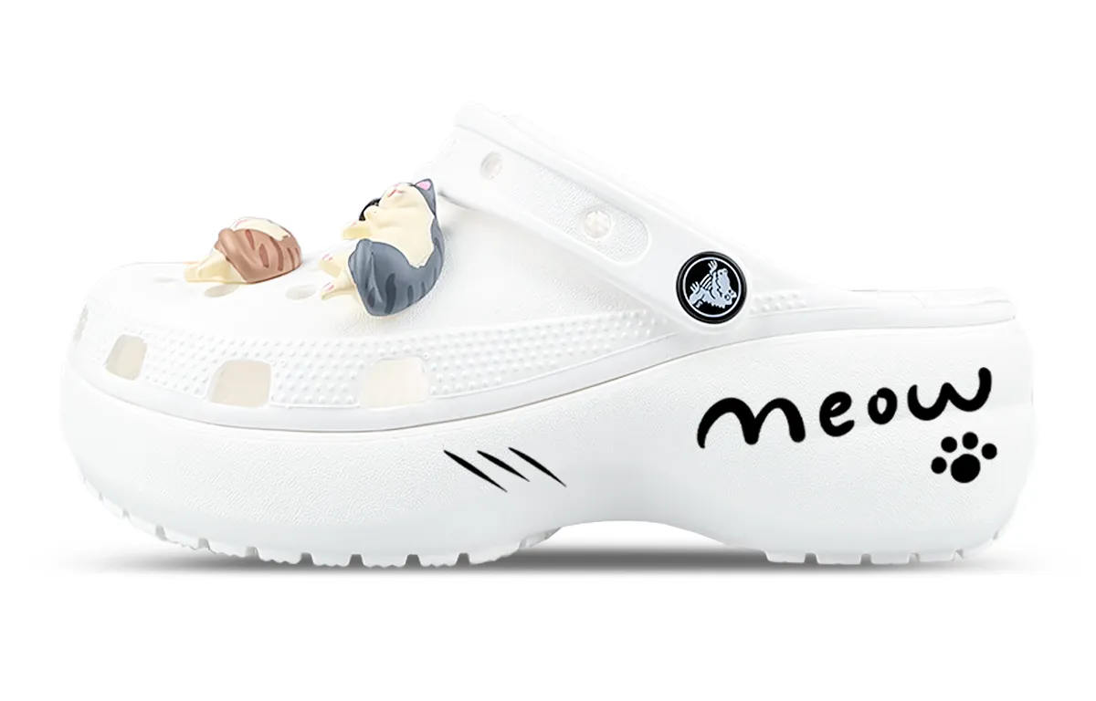 Crocs Classic Clog 3D Effect Pendant, Kitten Element EVA Clogs Women's White