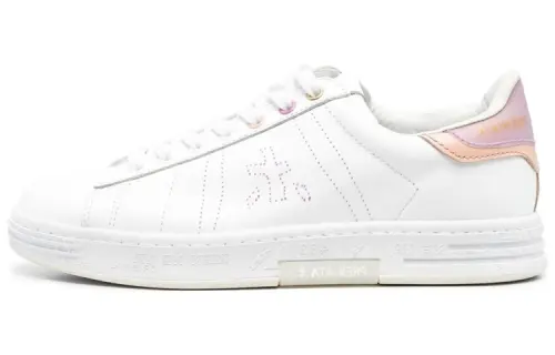 PREMIATA Calfskin Comfortable Round Toe Abrasion Resistant Low top Skateboard Shoes Women's White Pink
